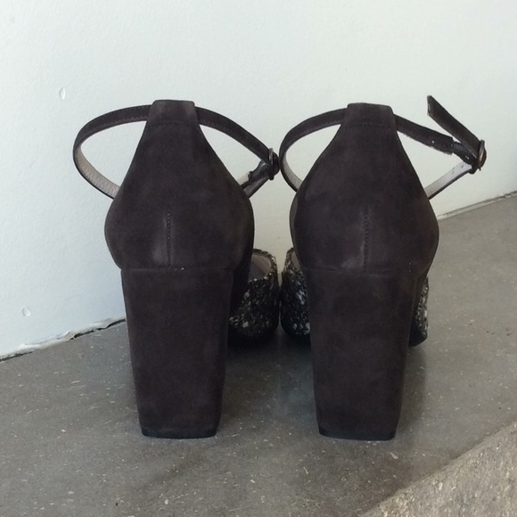 ROBERT CLERGERIE PARIS Brown Suede & Tweed Pump Heels